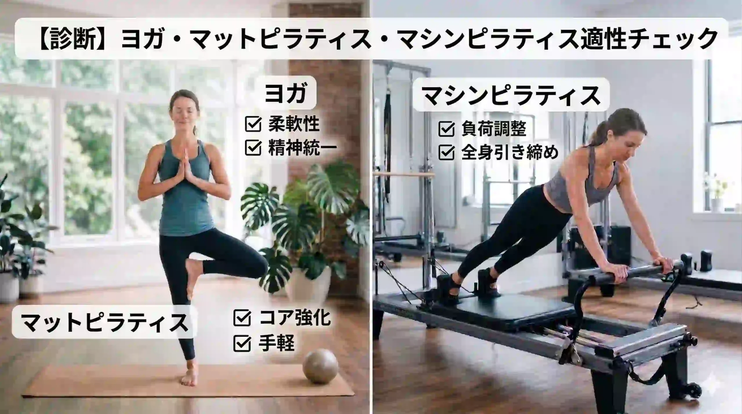 【診断】ヨガ・マットピラティス・マシンピラティス適性チェック